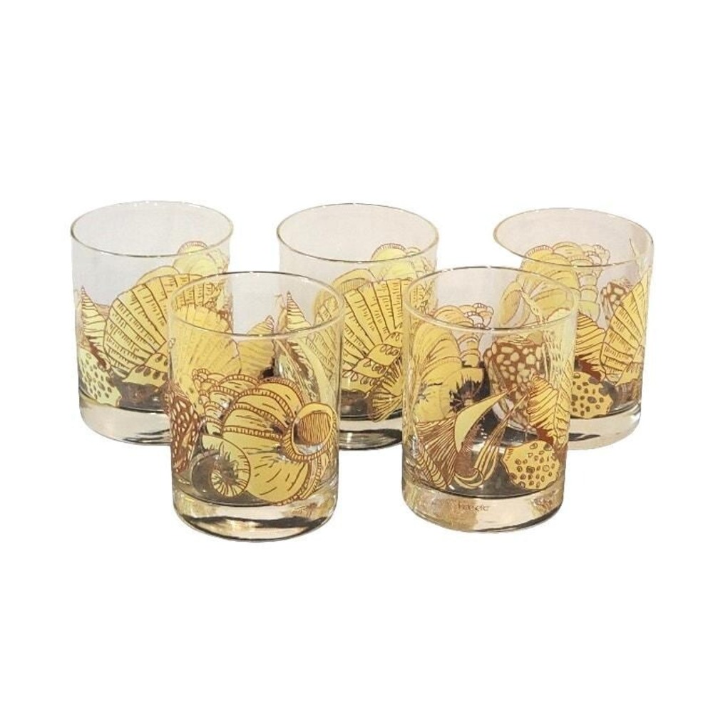 Vintage Tastesetter Seashell Whiskey Glasses Old Fashion Patio Beach Set of 5